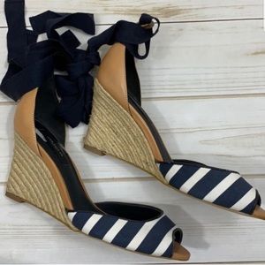 Ann Taylor blue stripe lace up wedges
